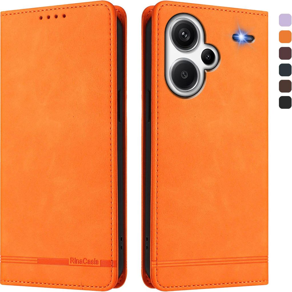 Hülle für Xiaomi Redmi Note 13 Pro+, Retro Kunstleder Ständer Klapphülle mit Kartenfächer und Magnetische Orange