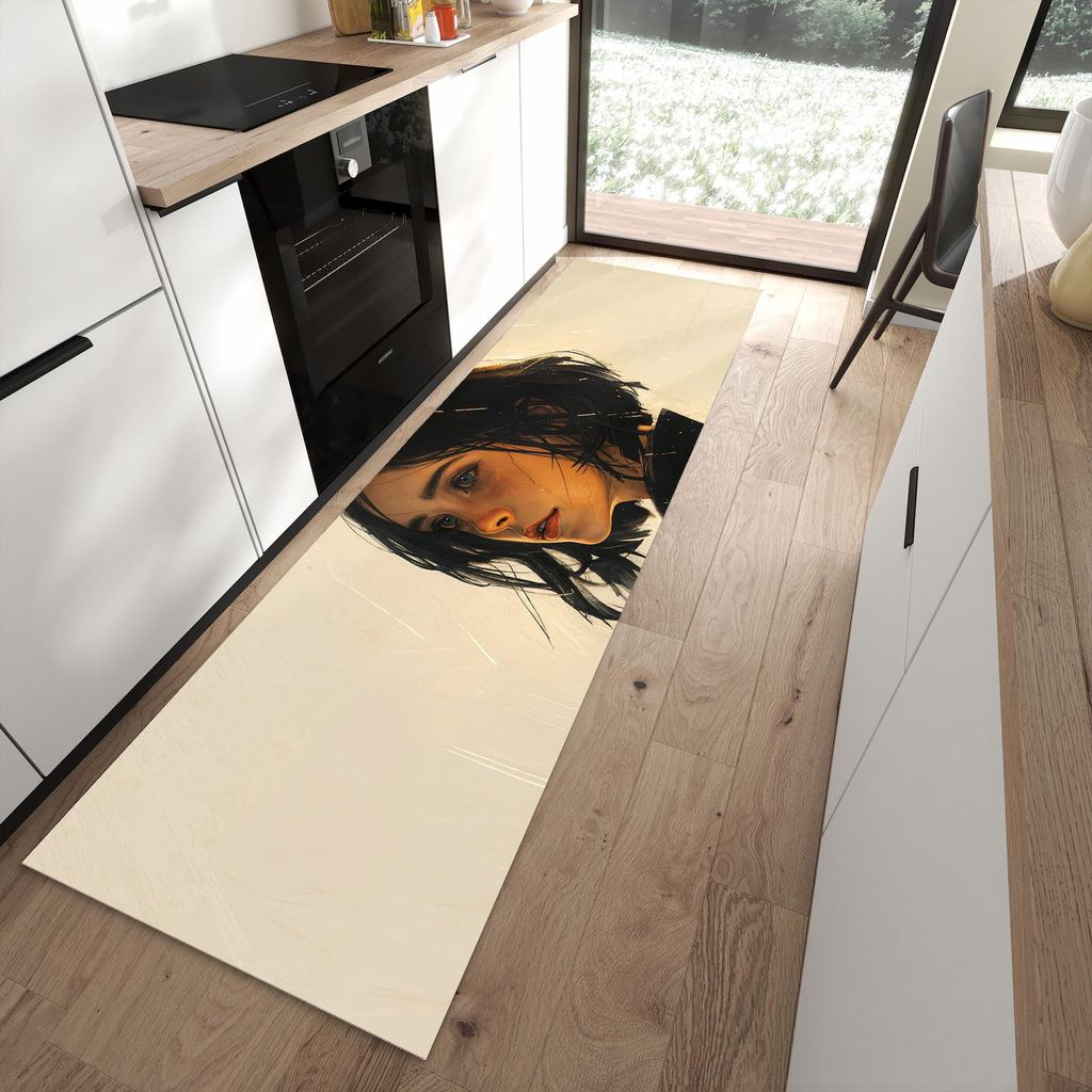 Küchenteppich 80x280cm rutschfest & abwischbar PVC Läufer - Porträt junge Frau