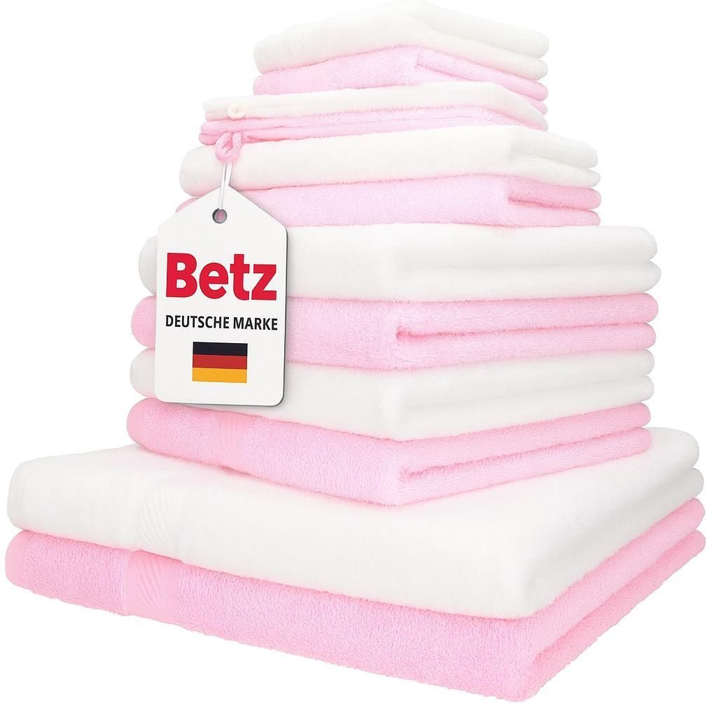 Betz 12er Handtuch-Set PALERMO 100% Baumwolle Farbe: rose und weiß