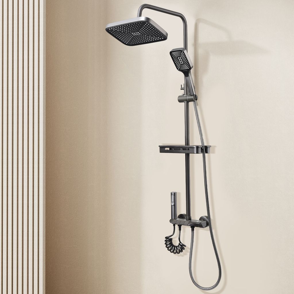 CDGlobal Duschset mit Armatur, Duschsystem mit Einhebelmischer Duscharmatur,Verstellbare Duschstange und Eckige Kopfbrause, Regendusche mit Armatur...