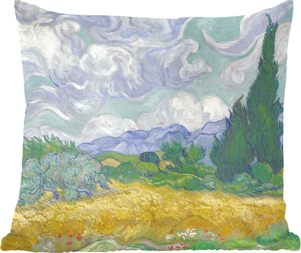 MuchoWow Zierkissen Sofakissen Wohnzimmer Dekokissen 45x45 cm Weizenfeld mit Zypressen - Vincent van Gogh - Schlafpolster - Polster für das Sofa