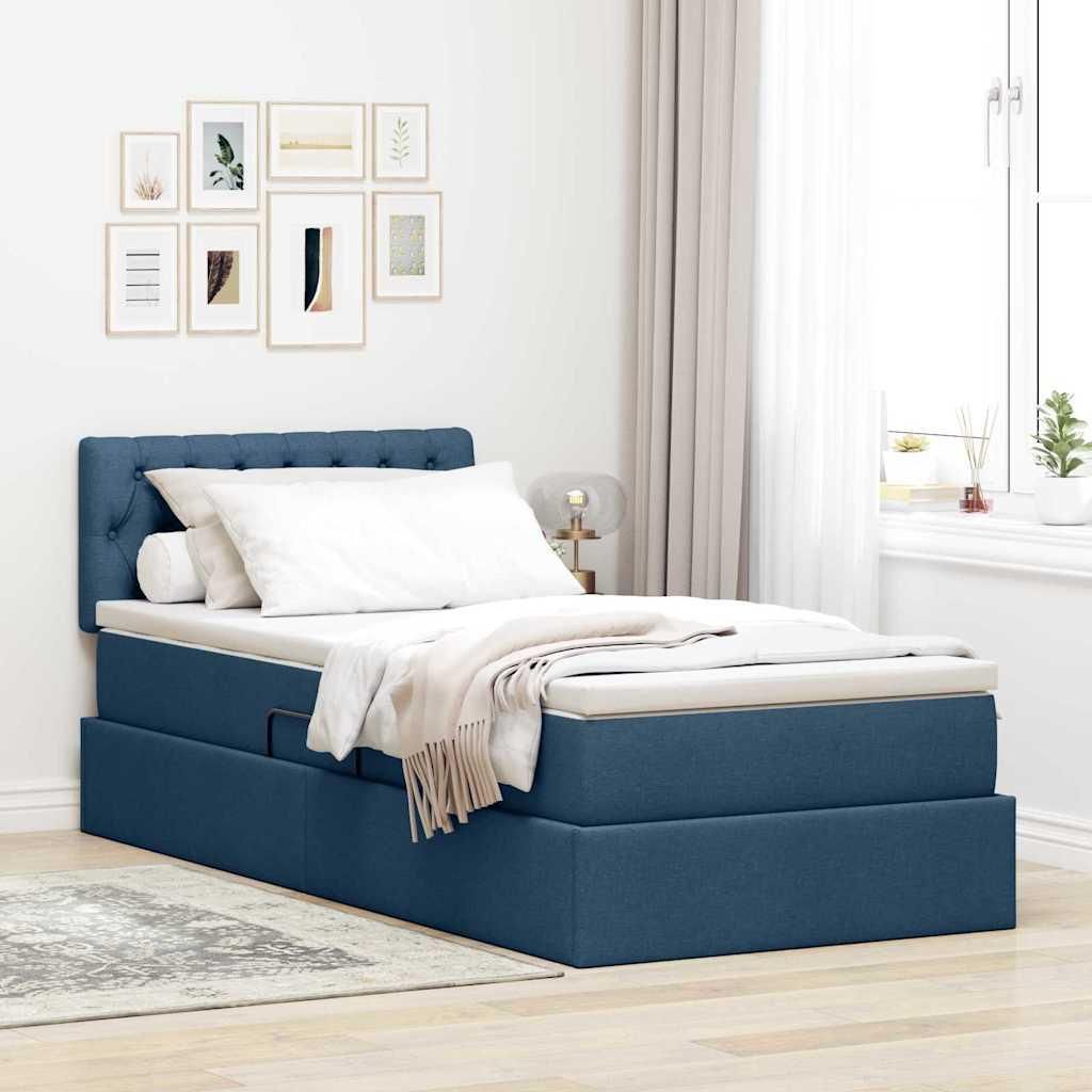 Maison Exclusive - LED-Speicherbett mit Matratze Blau 100 x 200 cm Stoff