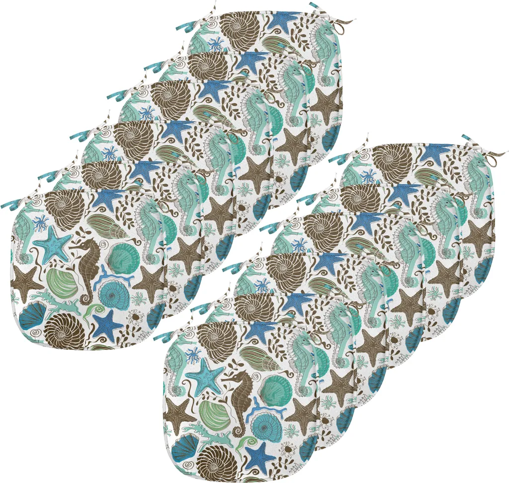 ABAKUHAUS Sea Shells Imbottitura per sedie da sala da pranzo, Astratto marittimo, Cuscino decorativo impermeabile con cinturini per sedie da cucina, 40 cm x 40 cm - Confezione da 12, Seafoam Marrone Blu