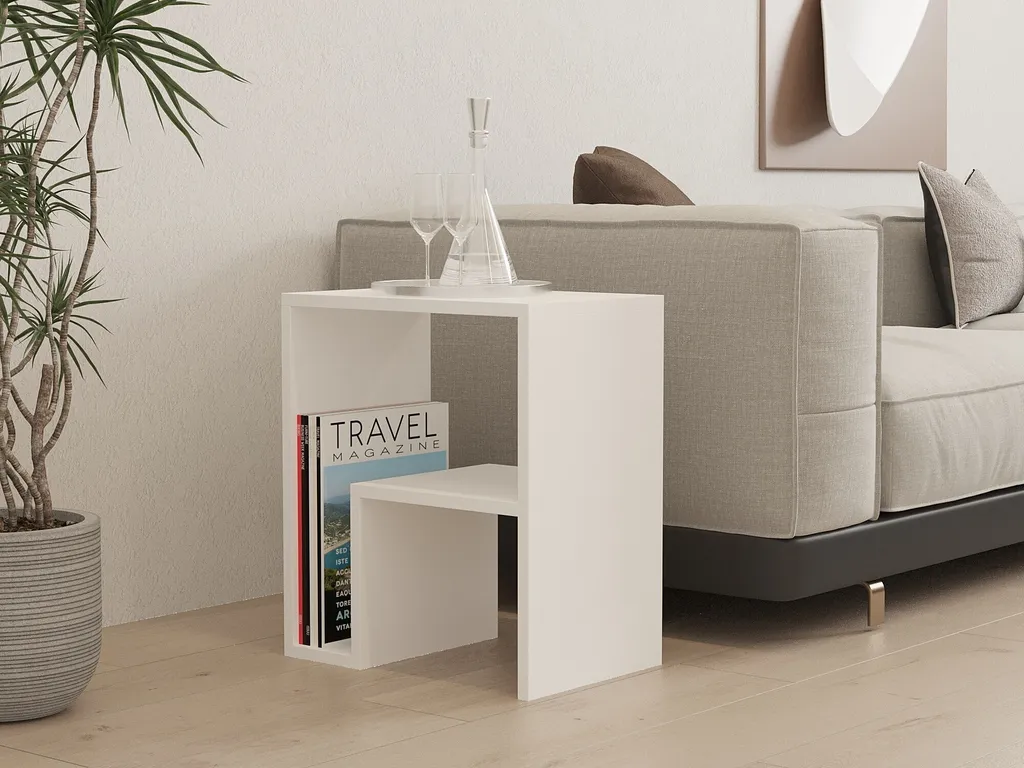 Table d'Appoint Blanche Yepa - Bout de Canapé Moderne et Compact 52 cm