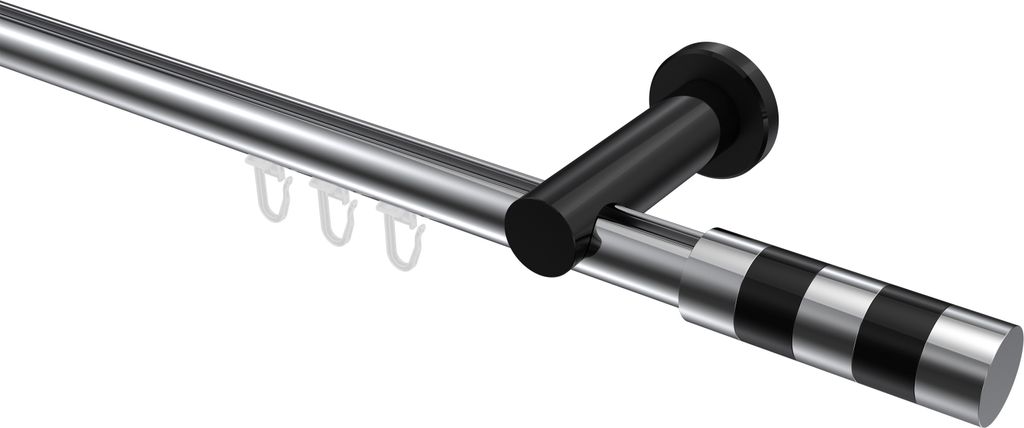 Interdeco Innenlaufstange / Gardinenstange mit Innenlauf Chrom / Schwarz, Typ Platon Mavell (Zylinder Bicolor), 20 mm Ø 1-läufig, 480 cm