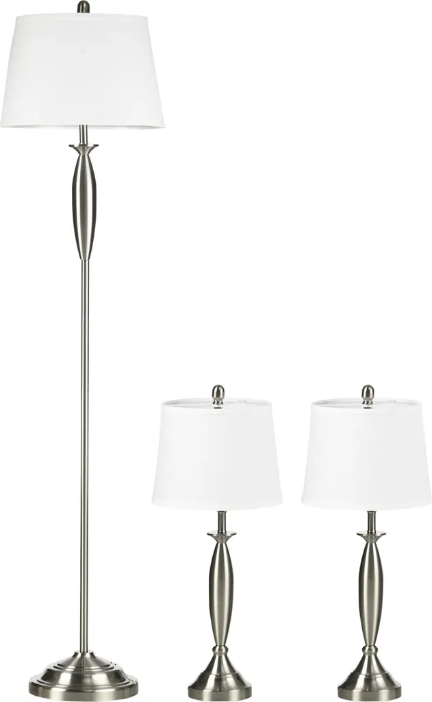 Trio de Luminaires Design avec Lampadaire et 2 Lampes de Table Argentées