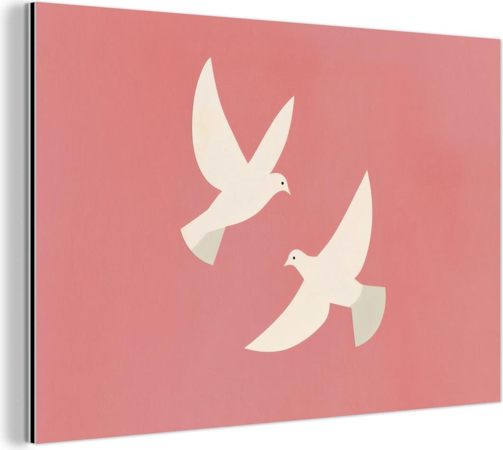 MuchoWow Wanddekoration Metall Metallbild Wandkunst 90x60 cm Tauben - Weiß - Ziertauben MuchoWow Aluminium Gemälde - Wandbilder