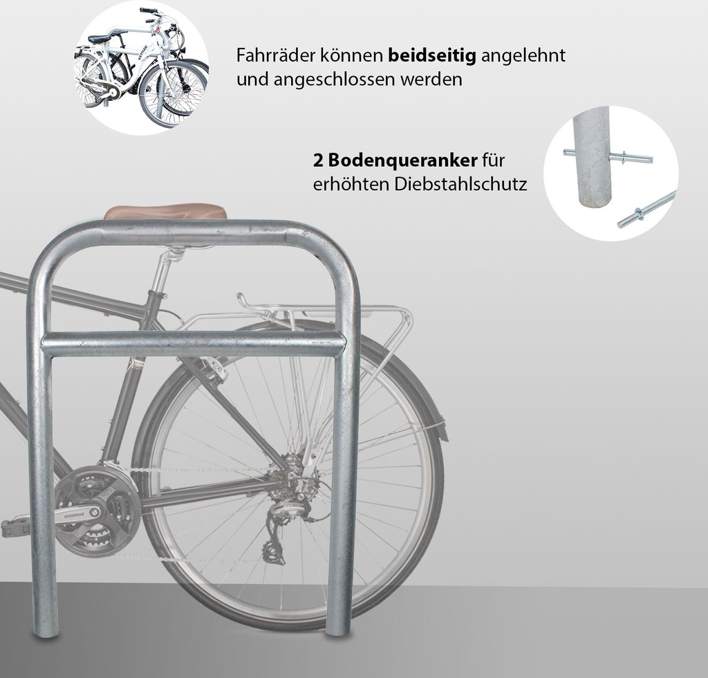 Fahrradanlehnbügel 78 x 115 cm Stahl feuerverzinkt Ø 60 mm Produktbild 3