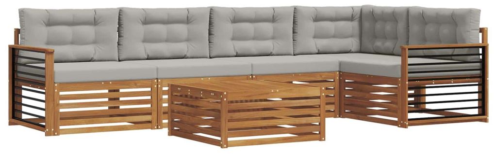 vidaXL Outdoor-Sofagarnitur mit Kissen 6 pcs Natürlich und Hellgrau