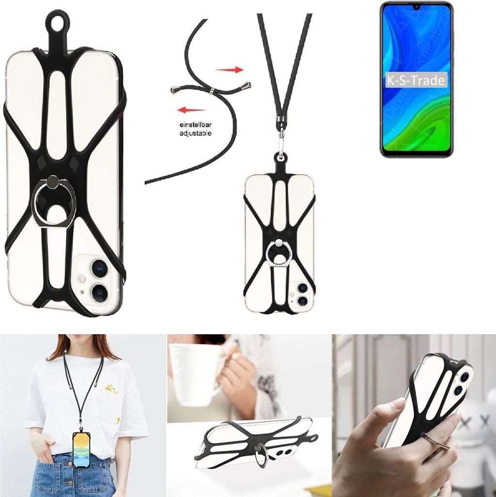 K-S-Trade 3in1 Handykette Handyband Handykordel Halsband Smartphone-Ring Handy-Ring kompatibel mit Huawei P Smart 2020 Fingerhalterung Handyring