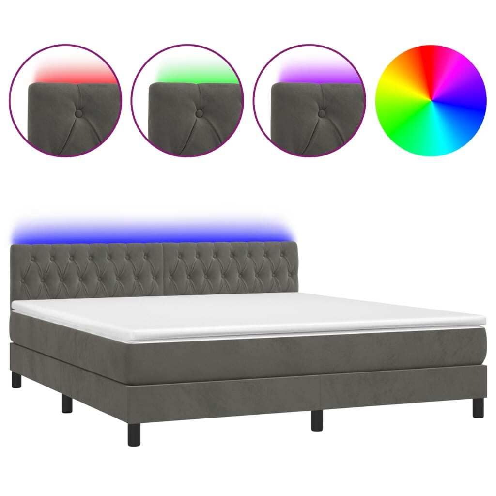 vidaXL Boxspringbett mit Matratze & LED Dunkelgrau 180x200 cm Samt