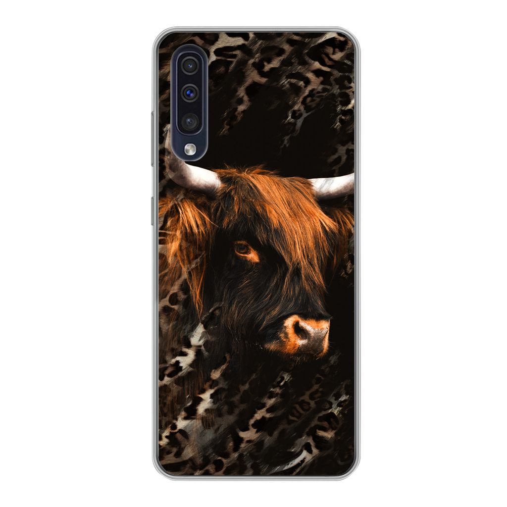 MuchoWow Handyhülle Schutzhülle Hülle für Samsung Galaxy A30s Schottischer Highlander - Pantherdruck - Schwarz Silikon Softcase Handy Hülle ...