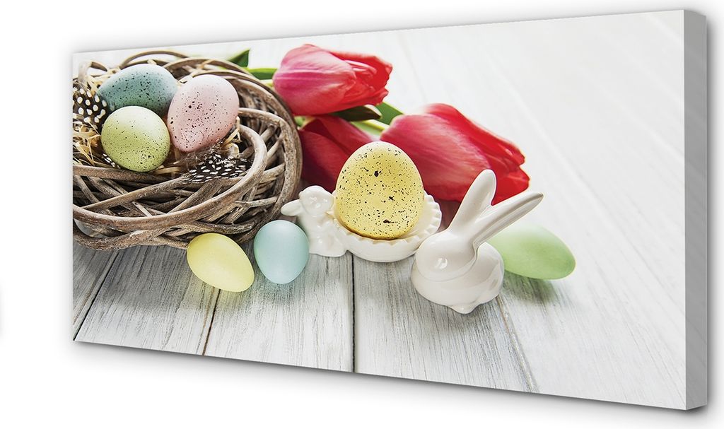 Leinwandbild 100x50 Wandkunst Eier Tulpen