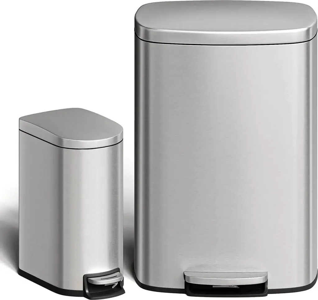Poubelle inox anti-odeur avec pédale robuste 50L + 10L pour la maison