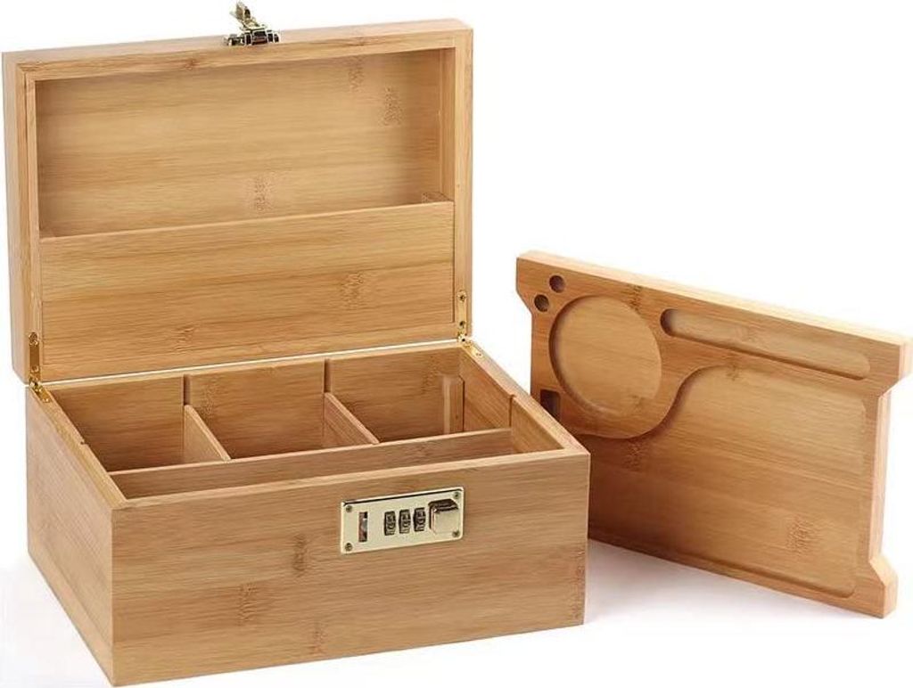 Große Bamboe Organizerbox mit Schloss - Holz Aufbewahrungsboxen und Tabletttöpfe für Accessoires