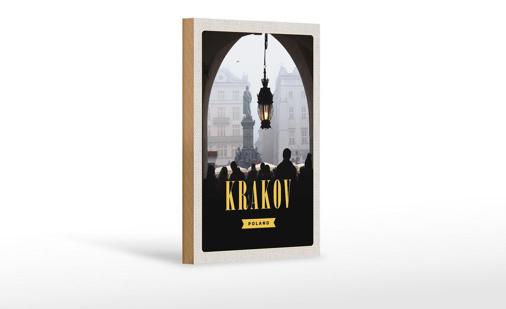 Holzschild Reise 12x18 cm Krakow Stadt Basar Sehenswürdigkeit
