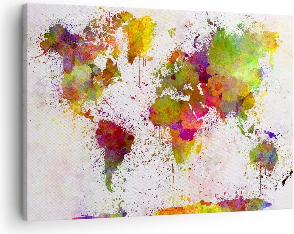 Bild auf Leinwand - Leinwandbild - Karte Welt modern - 70x50cm - Wand Bild - Wanddeko - Wandbilder - Leinwanddruck - Bilder - Kunstdruck - Wanddeko...