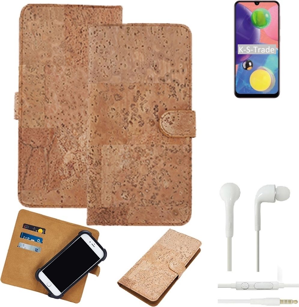 K-S-Trade Hülle kompatibel mit Samsung Galaxy A70s + in ear Kopfhörer Kork Handyhülle Cover Schutzhülle TPU Case Bumper in Hellbraun, (1x)