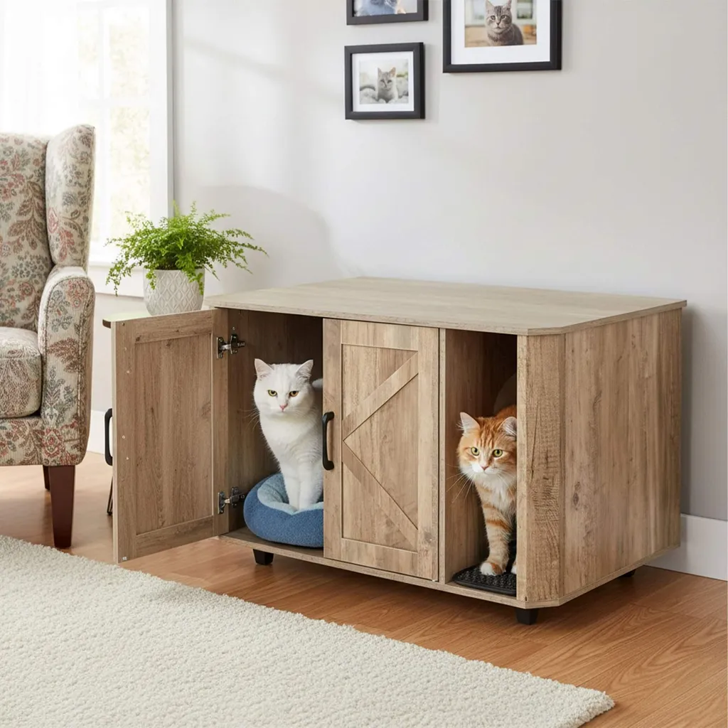 Armoire litière chat pour appartement - Cache bac litière élégant