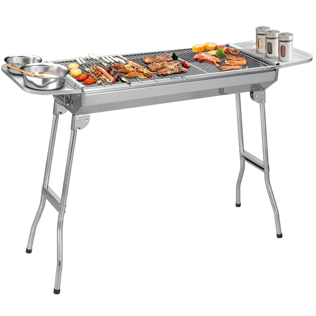 SunJas Holzkohlegrill CA-12 Tragbar Klappgrill XXL mit 2 Stück Grillrost Standgrill Edelstahl Gartengrill BBQ Standgrill Camping Grill Reisegrill