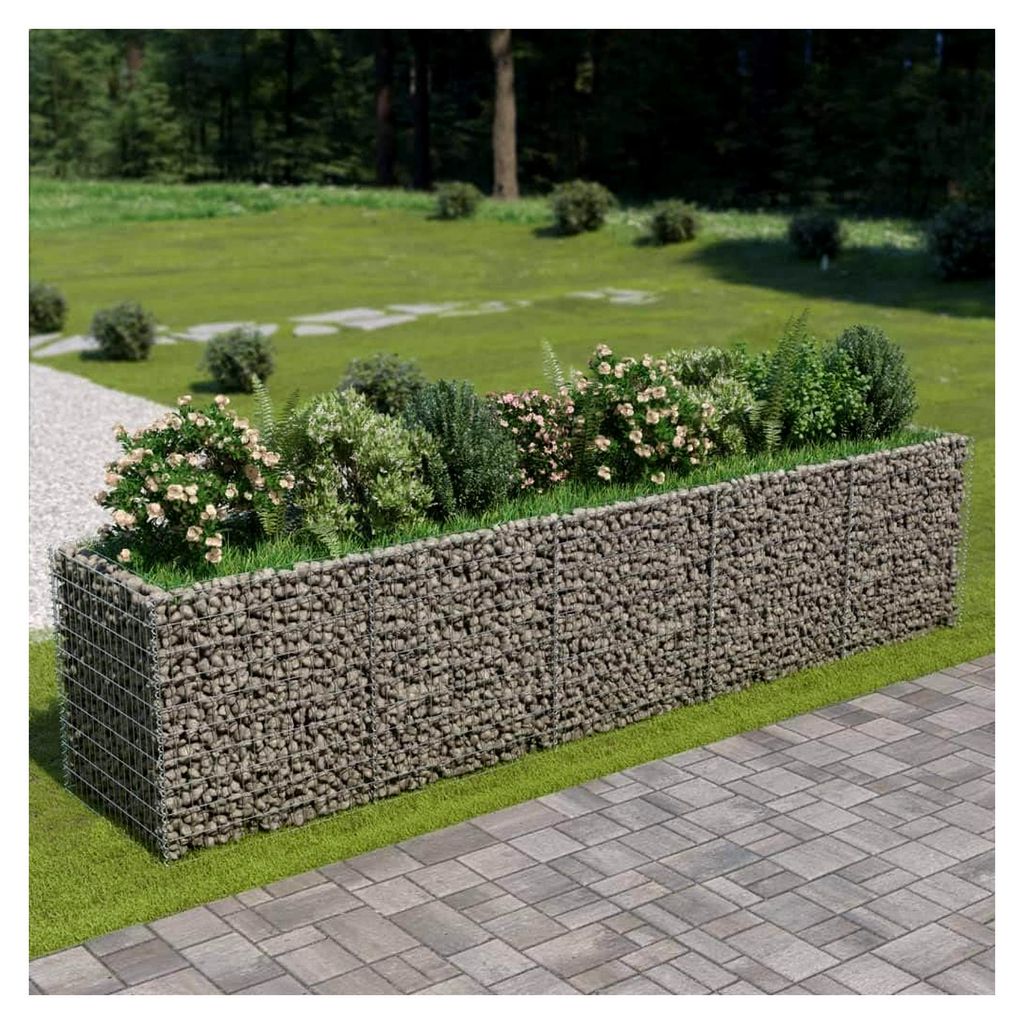 Hochbeet aus Gabionen, Anbautisch für aromatische Pflanzen, Gartenbeet, 450 x 90 x 100 cm