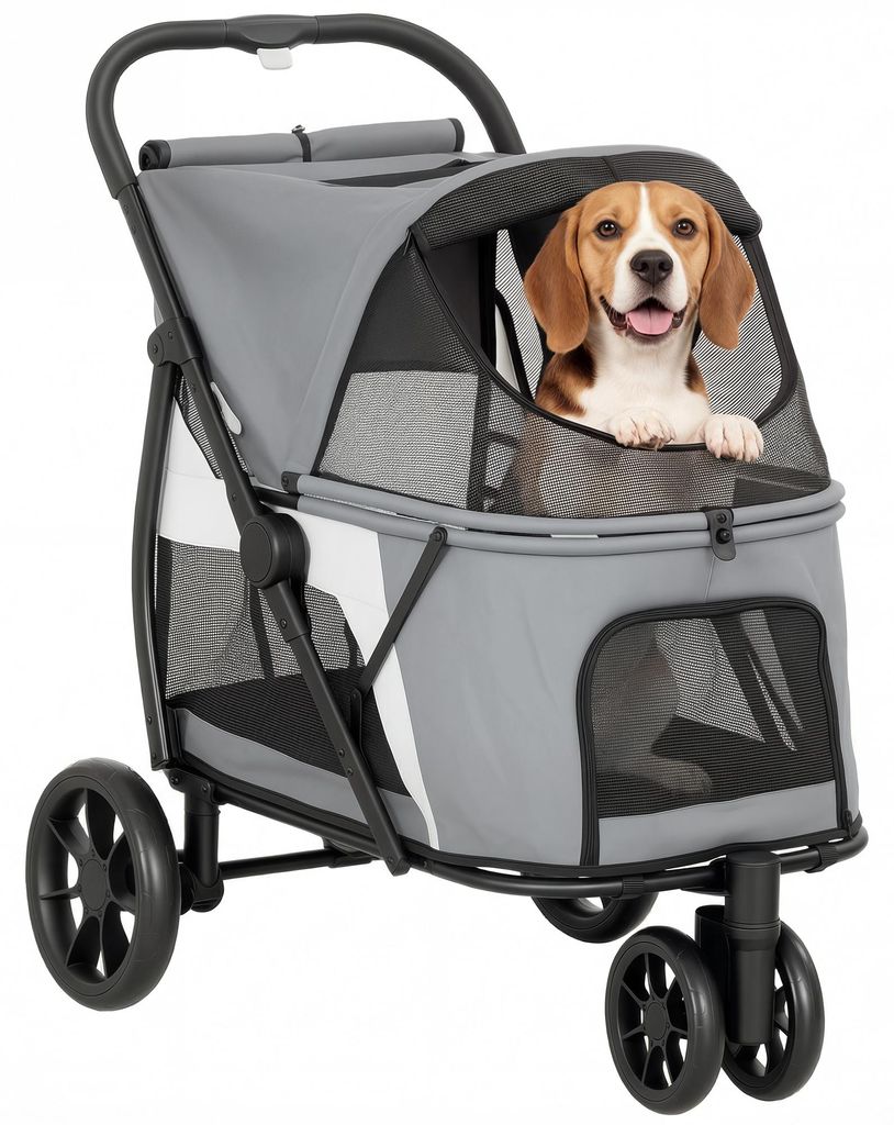 PawHut Hundewagen Faltbar Hundebuggy bis 20 kg mit waschbarem Kissen 3 Räder