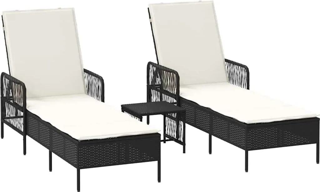 Mobilier de jardin 2 Chaises longues relax noires en Poly-rotin 35cm