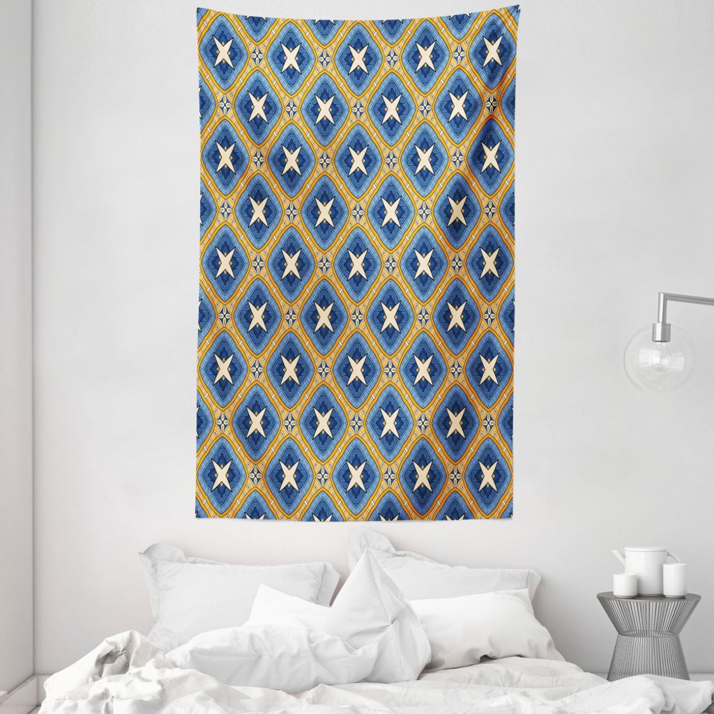ABAKUHAUS Ethnisch Wandteppich und Tagesdecke, Vintage Fliesen-Kunst aus Weiches Mikrofaser Stoff Waschbar ohne Verblassen Digitaldruck, 140 x 230 ...