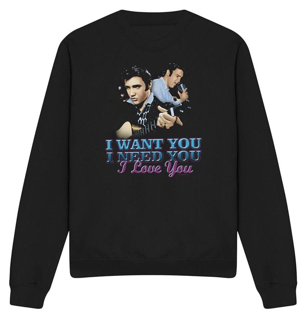 Elvis Presley - "I Want You" Sweatshirt für Herren/Damen Uni TV32909 (XL) (Schwarz)