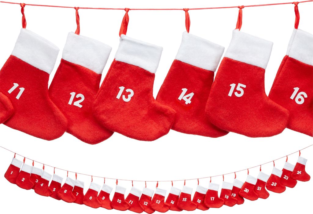 Adventskalender Socken 18x20cm Länge 260 cm Sockenkette Produktbild 