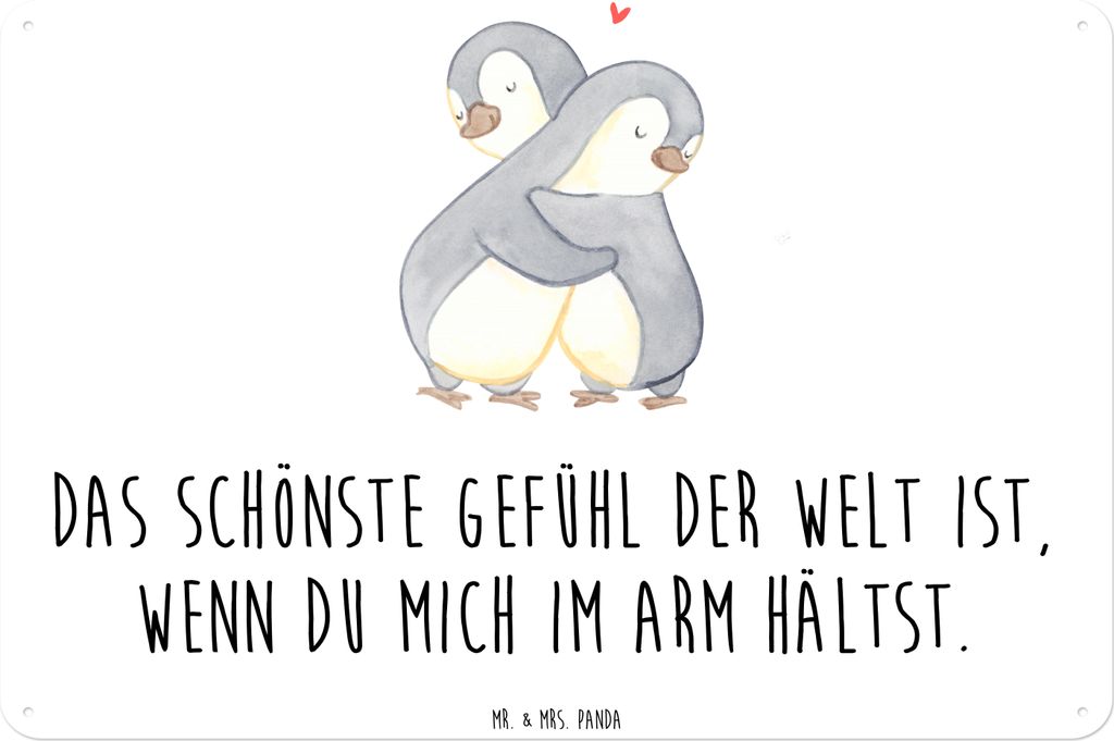 Mr. & Mrs. Panda Schild Pinguine Kuscheln DIN A3 - Weiß - Geschenk, Türschild, Metallbild, Mitbringsel, Freundin, Magnetschild, Hochzeitstag, fü...