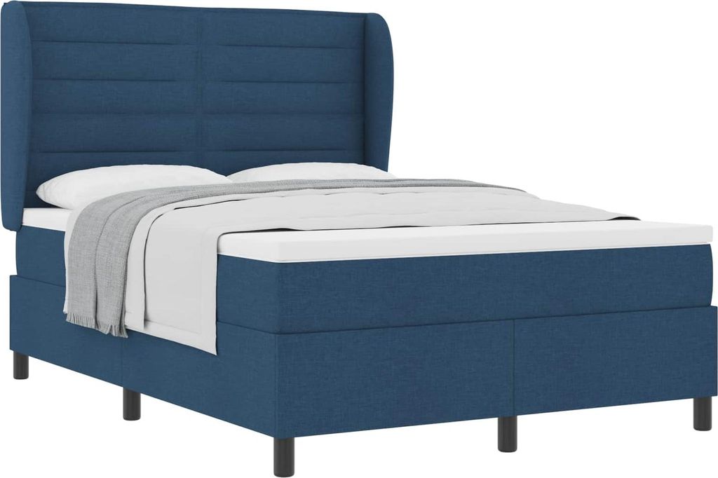 Boxspringbett mit Matratze mit Kopfteil Blau 160 x 200 cm Stoff