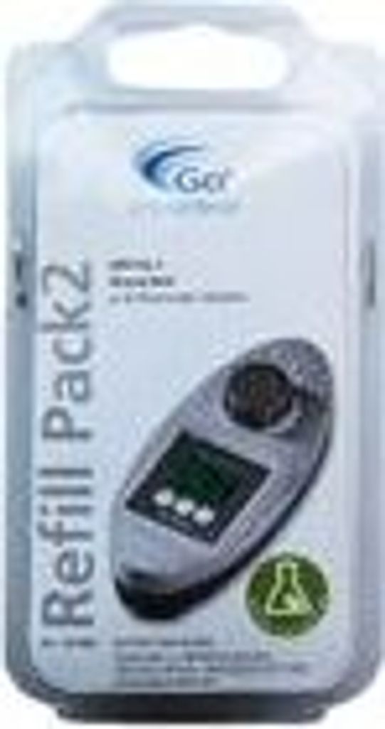 The image shows the packaging of a GoTest refill pack, which contains a handheld device.