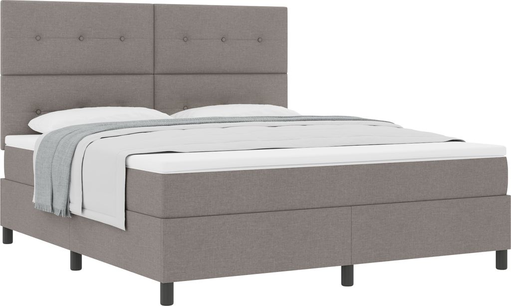 Eleganten-Stil Bettrahmen, Boxspringbett mit Matratze Taupe Super King Stoff - Klassische Betten DE66844