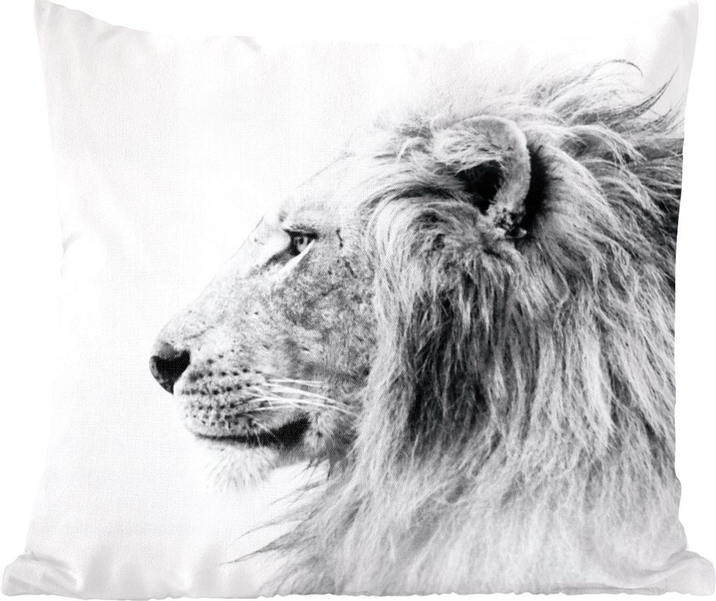 MuchoWow Zierkissen Sofakissen Wohnzimmer Dekokissen 60x60 cm Löwe - Schwarz - Weiß - Tiere - Sitzfläche - Foto Polster