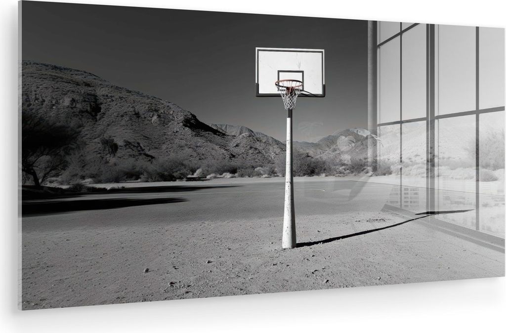 MuchoWow Glasbilder - Bilder auf Wandbild - Foto auf Glas Basketballstange - Landschaft - Sand - Weiß 80x40 cm Wanddekoration aus Glas - Acrylglas...