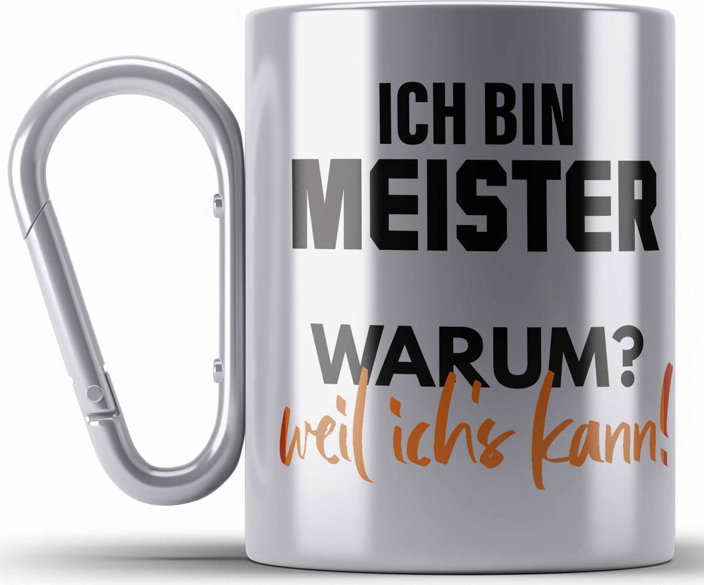 Trendation - Meister Prüfung Bestanden Geschenk Meisterprüfung Edelstahl Tasse Karabiner Mann Metallbauer Dachdecker Maler Elektrotechnik Elektro...