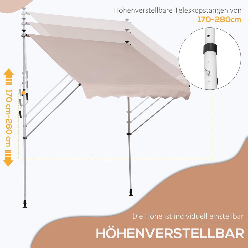 Outsunny Markise 200 x 150 cm Beige Klemmmarkise