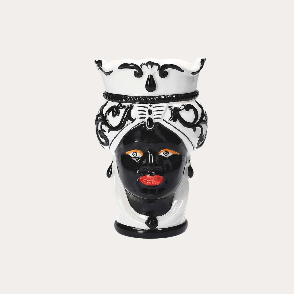 Décoration de Table : Vase Testa di Moro Noir en Céramique pour Fleurs