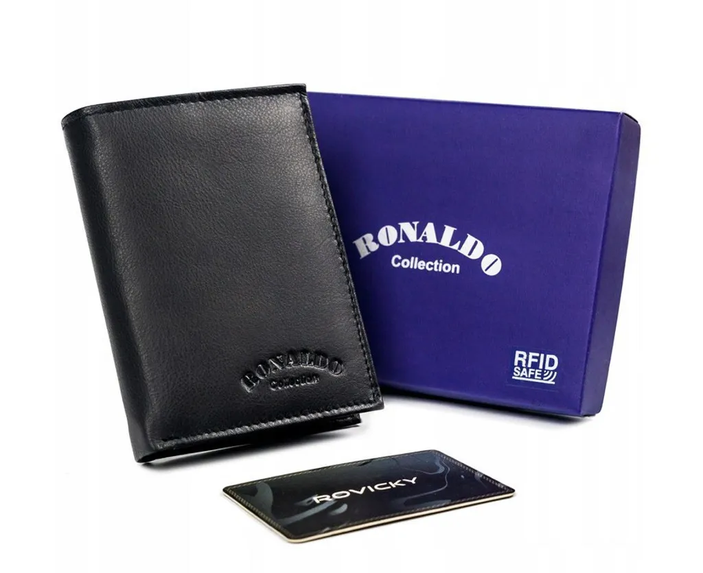 Portafoglio RONALDO Pelle Uomo - Nero - Idea Regalo Prezzo Fabbrica