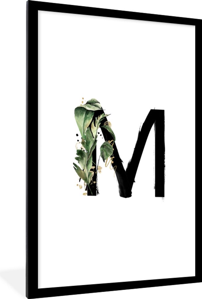 MuchoWow MuchoWow Gerahmtes Poster Blätter - Alphabet - Buchstabe M 60x90 cm - Poster mit zchwarzem Bilderrahmen - Dekoration - Wandposter Woh...