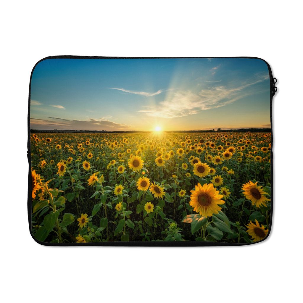 MuchoWow Laptop Hülle 17 Zoll Laptoptasche Sonnenuntergang - Blumen - Sonnenblume - Horizont - Landschaft - Zipper - Schutzabdeckung