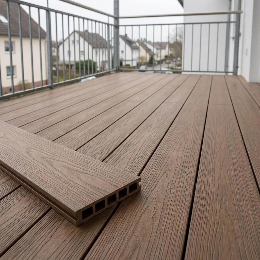 WPC Terrassendielen Komplettset 18 m² Braun | mit Unterkonstruktion & Klicksystem, 25×145 mm, 5-Kammer | rutschfest Terrasse Balkon | WoodoMykonos
