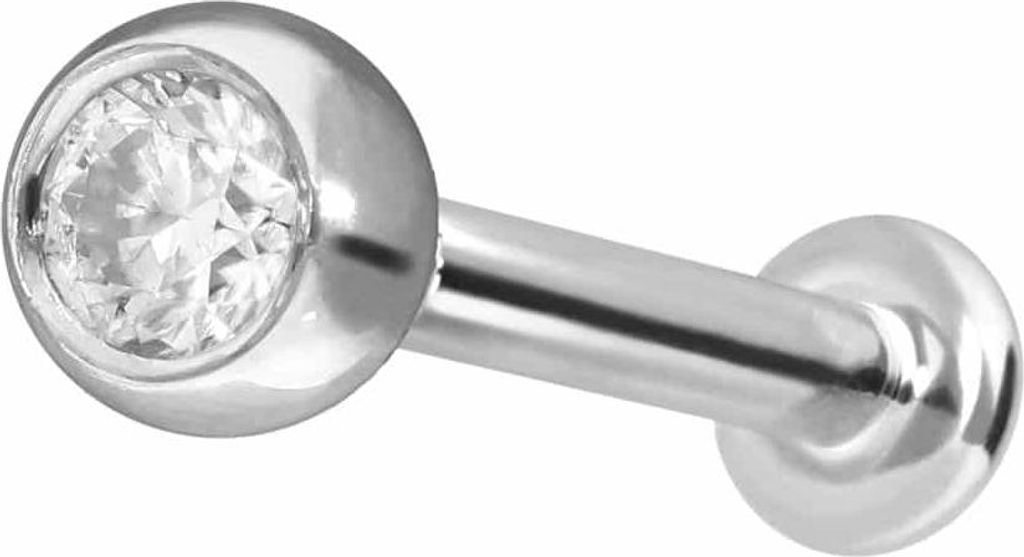 Ohrpiercing, Nasenpiercing 14 Karat Gold Labret mit Push Fit MOISSANIT WeißGold Stablänge: 6mm | Stabstärke: 1,2mm | Kristallgröße: 3mm