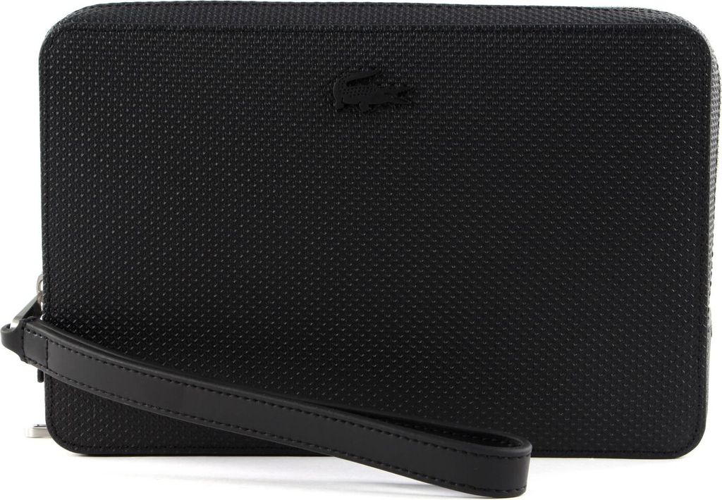 LACOSTE Leder Abendtasche Utensilientasche Chantaco Clutch Noir schwarz