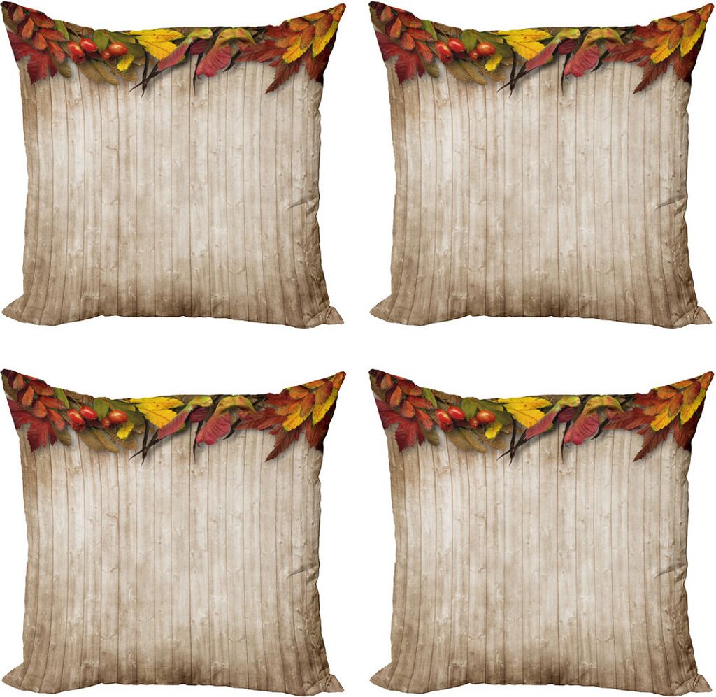 ABAKUHAUS Fallen Kissenbezug Set (4 Stück), Trockene Blätter Beeren Vivid, Moderner Doppelseitiger Digitaldruck, 40 cm x 40 cm, Mehrfarbig