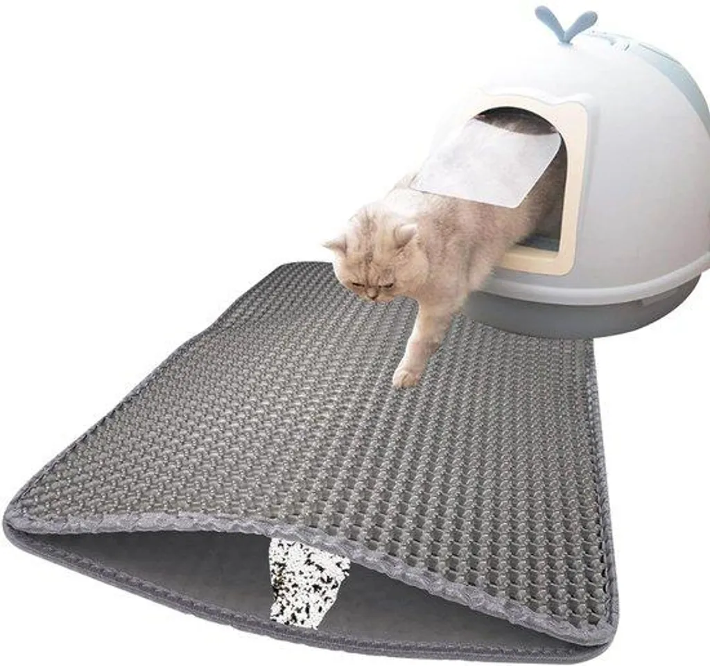 Tapis de litière pour chat alvéolé 60x40cm lavable et imperméable noir