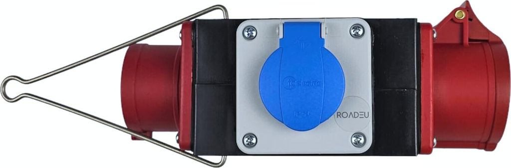 RoadEu - Mobilverteiler mit CEE & Schuko Ausgängen, 16A, 5P - Stromverteiler IP44 - 5-poliger CEE-Stecker und -Dose Energieverteiler