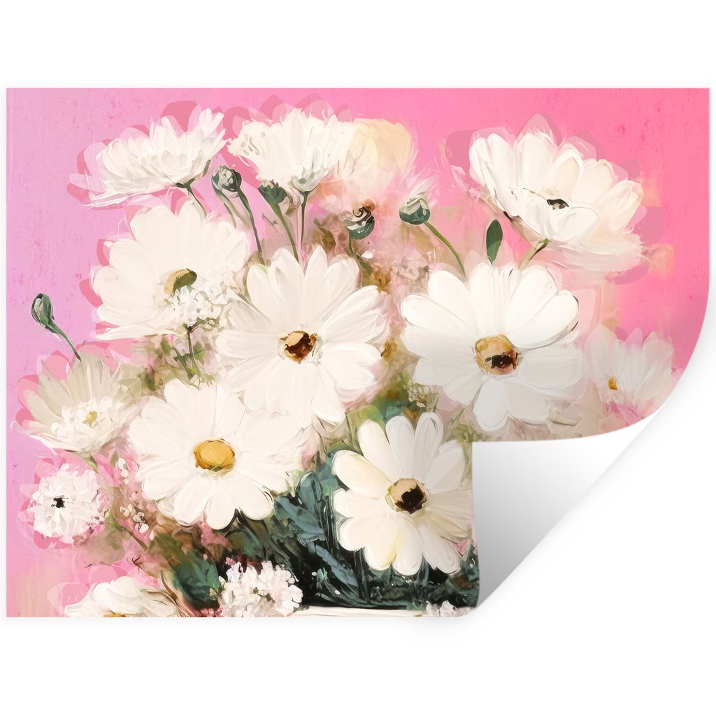 MuchoWow Wandtattoo Wandsticker Wandaufkleber Blumen - Vase - Pflanzen - Weiß 120x90 cm Selbstklebend und Repositionierbar - Aufkleber
