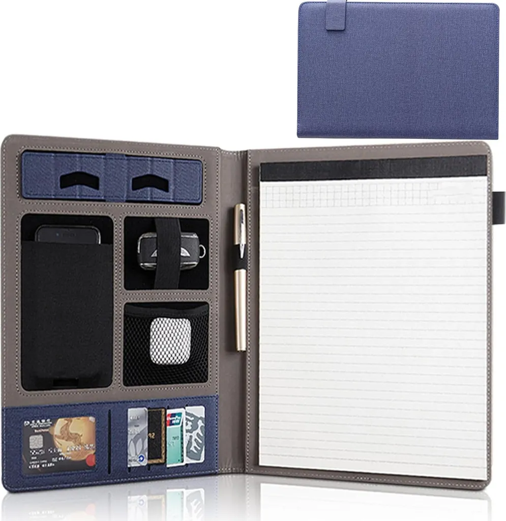 Porte-documents de conférence A4 en cuir bleu avec compartiment PC